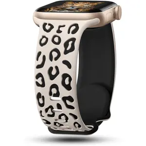 Unisex Engraved Leopard Print Adjustable Silicone Sport Rubber Watch Band with Buckle Lock, 38-49mm Multi-Size Wearable Fashion Accessory for Series 10+/9/8/7/6/5/4/3/2/SE/Ultra Smart Watches