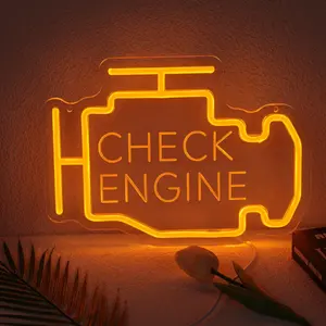 1PC Check Engine Neon Sign  LED Garage Wall Art Man Cave Decor, Funny Gifts for Dad & Car Guys, Man Cave Auto Repair Shop Mechanics Workshop Sign, USB Powered