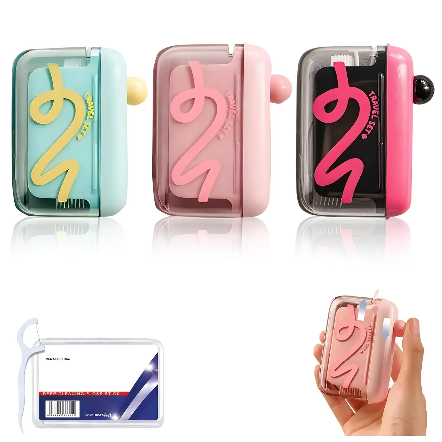 Travel-sized storage case - features an automatic pop-up dispenser, portable and refillable, perfect for oral care at home, in restaurants, and while traveling