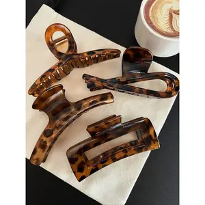 Vintage Tortoiseshell Pattern Hair Claws, Fashionable Hollow Out Design Hair Accessories for Women & Girls, Casual Versatile Hair Claw Clips for Daily Life