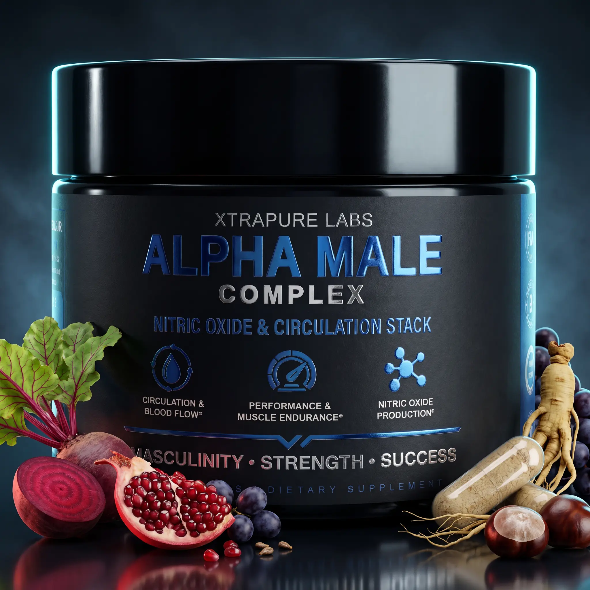 Alpha Male Complex – Nitric Oxide & Circulation High-Potency Performance & Blood Flow Support for Men | Clinically-Standardized Extracts | 60 Capsules
