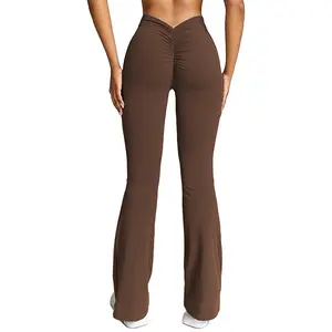 Wrinkled yoga pants, wild V-shaped back and waist-enhancing exercise pants, narrow-leg high-waist suitable for fitness and yoga