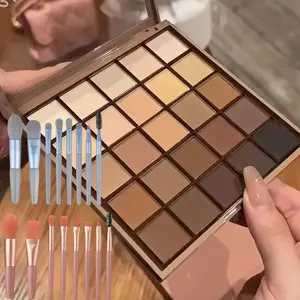 25-Color Eyeshadow Palette + 8-Piece Makeup Brush Set | Macaron-themed Portable Brushes (Lip Brush, Eyeshadow Brushes, Blush Brush, Contour Brush, Eyebrow Brush) | Animal Hair Bristles | Travel-friendly