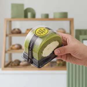 50PCS Clear Half-Round Cake Boxes with Lids, Transparent Dessert Containers for Swiss Roll & Tiger Skin Rolls, Bakery & Cafe Takeout Packaging