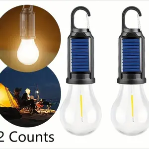 2pcs Solar and USB Rechargeable Camping Light, Outdoor Home Hook Lamp, Waterproof Protection, 4 Lighting Modes, Portable Tent Bulb, Multifunctional