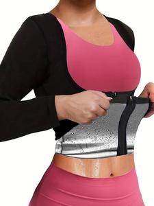 women's solid long sleeve zip up sauna top, open bust tummy control training sports shaperwear top, compression top, training tops for fall, gym exercise clothing for women, gym wear, workout clothes, sports apparel, training shirt