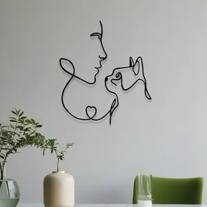 Unique Minimalist Dog and Person Metal Wall Art, Decorative Modern Artistic Design Iron Cutout Sign, Perfect Housewarming Gift for Dog Lovers