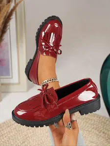 Women's Vintage Classic Thick Rubber Sole Mary Jane Shoes, Butterfly Knot Design, Chunky Heel, Slip-On Comfort, Elegant Versatile Commuter School Style