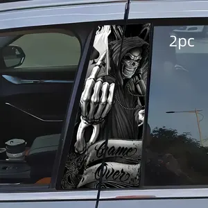 Funny Car Pillar Stickers, Creative B-Pillar Protection Film, Skull Playing Card a Car Decals, Suitable for Cars, Halloween