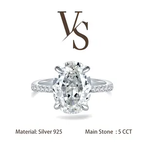 [Venus Jewelry] Lab Created Gemstone 5 CCT Oval Shape Regular Design VVS 1 D Color Solid Silver 925 Solitare Ring