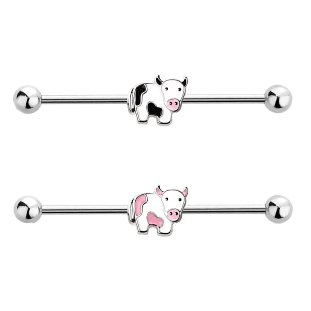 Cute Cow Industrial Barbell 14G 316L Surgical Steel