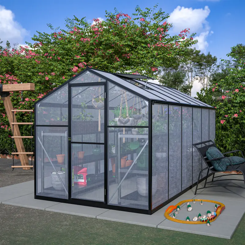 6' x 12' Thicked Polycarbonate Greenhouse with Double Flush Door, Rain Gutter, Ventilation Window, Secure Lockable Door, UV Guard, Ideal for Backyard & Garden Plants Polycarbonate Panels