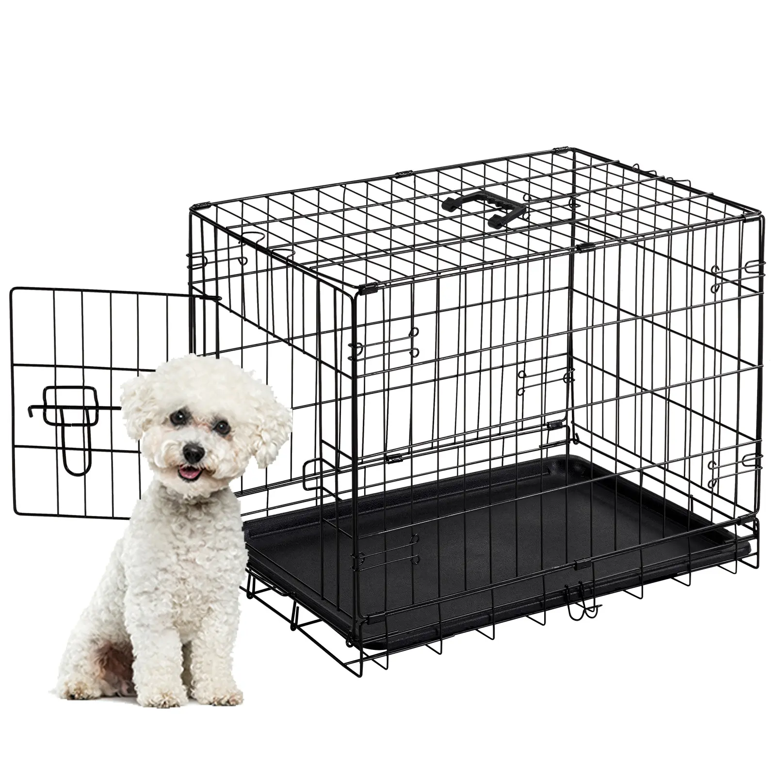 Folding Metal Dog Crate, Pet Cage with Leak-Proof Tray, Secure Wire Kennel for Small/Medium Dogs, Indoor & Travel Use Folding Metal Dog Crate, Pet Cage with Leak-Proof Tray, Secure Wire Kennel for Small/Medium Dogs, Indoor & Travel Use