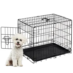 Folding Metal Dog Crate, Pet Cage with Leak-Proof Tray, Secure Wire Kennel for Small/Medium Dogs, Indoor & Travel Use