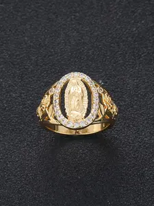 Punk Style Virgin Mary Design Ring, Rhinestone Decorated Ring, Statement Rings for Women & Men for Party, Daily Decor, Trendy All-match Vintage Jewelry for Birthday Gift, Dark Aesthetic Rings