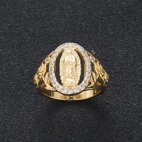 Punk Style Virgin Mary Design Ring, Rhinestone Decorated Statement Ring for Women & Men, Party & Daily Wear, Trendy Versatile Vintage Jewelry, Dark Aesthetic, Birthday Gift, Vintage Rings