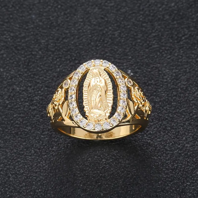 Punk Style Virgin Mary Design Ring, Rhinestone Decorated Statement Ring for Women & Men, Party & Daily Wear, Trendy Versatile Vintage Jewelry, Dark Aesthetic, Birthday Gift, Vintage Rings