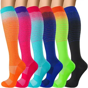 6 Pairs Compression Socks for Women Men 20-30mmhg Graduated Support Knee High Socks for Nurse Travel Flight