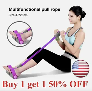 4 Tube Puller Pedal Elastic Sit Up Pull Rope Tension Bands Rope Fitness Home Gym
