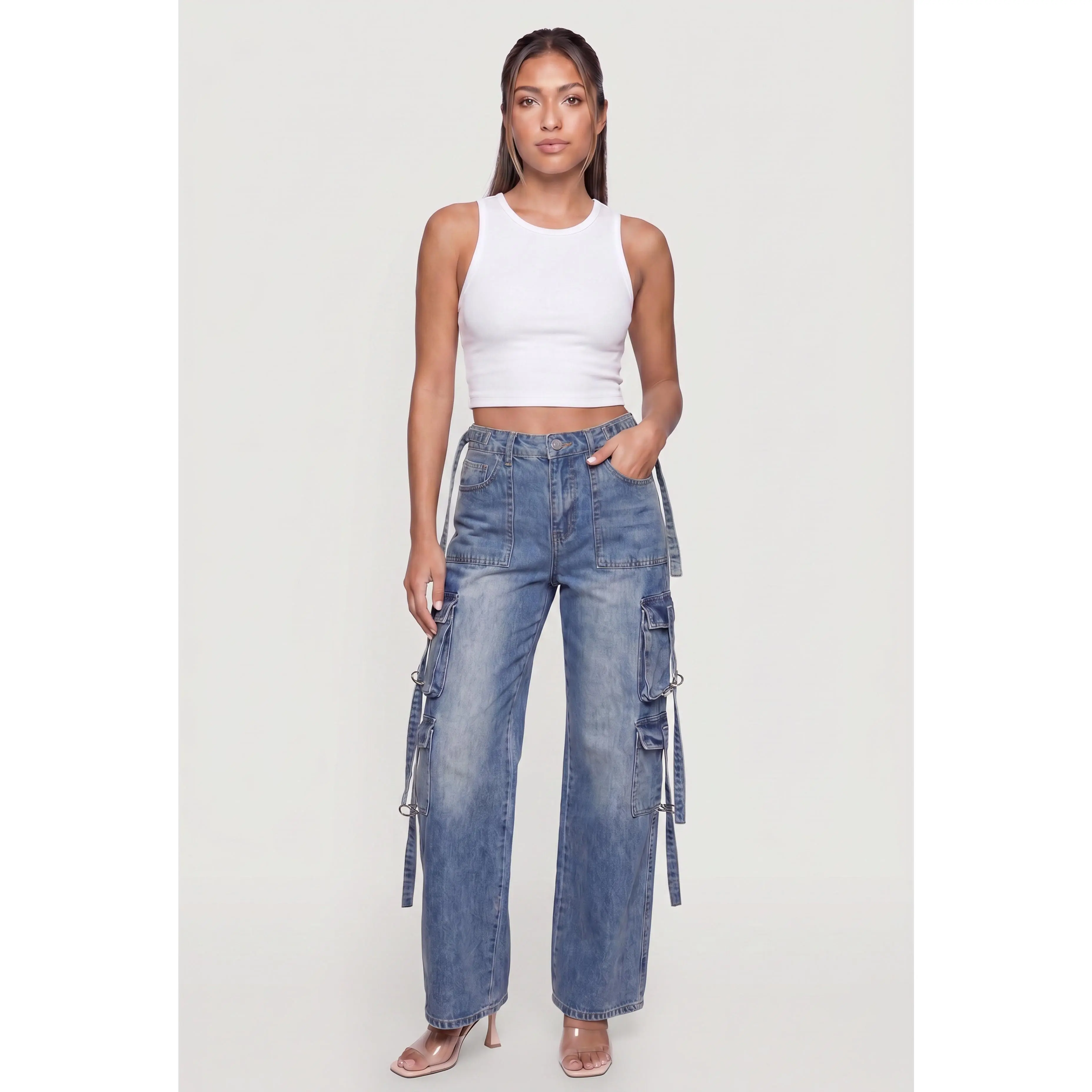 VIP Acid Wash Strap Utility Jeans