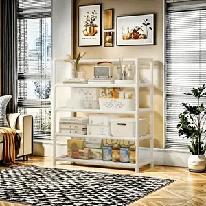 Heavy Duty Metal Storage Shelf - Open Shelf Design, Easy to Assemble, Space-Saving Modern Black Organizer for Home, Office, Kitchen, Bathroom & Living Room