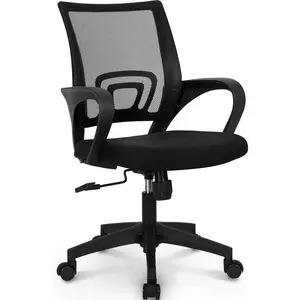 Office Desk Computer Chair Ergonomic Mesh Gaming Mid Back Seat with Comfy Lumbar Support Adjustable Height Swivel for Home Task (Black)