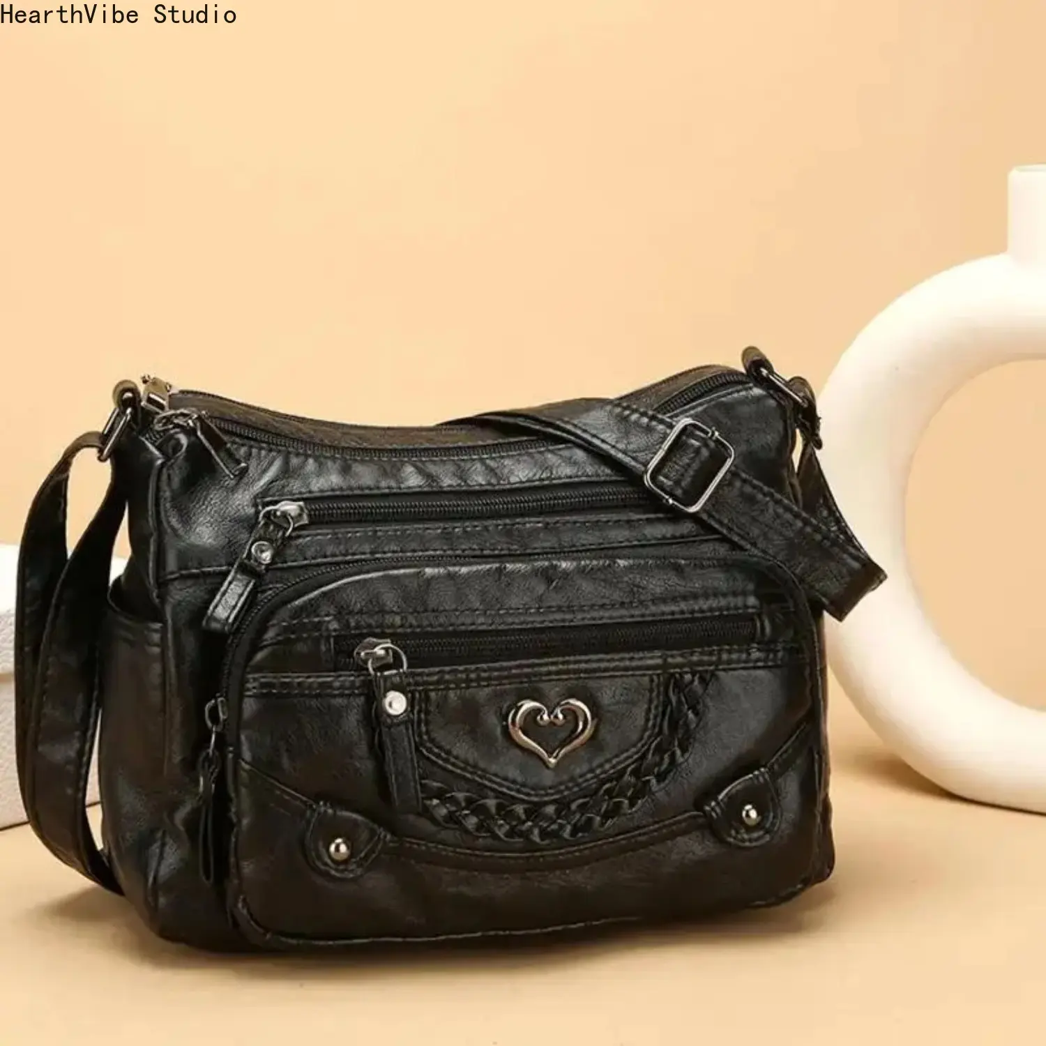 Women’s 2026 Genuine Leather Crossbody Purse - Heart-Shaped Pattern, Multiple Pockets, Spacious Interior, Stylish Versatile Casual Gym Bag, Sporty Shoulder Bag for Women, Outdoor Travel, Shoulder Bags