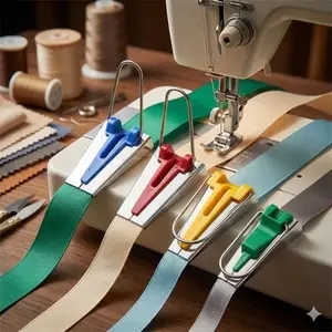 Adjustable Multi-Size Bias Tape Maker for DIY Sewing, Quick Bias Binding Tool with Non-Slip Grip, Home Fabric Quilting Presser Foot for Effortless Hemming & Crafting, Sewing Tools
