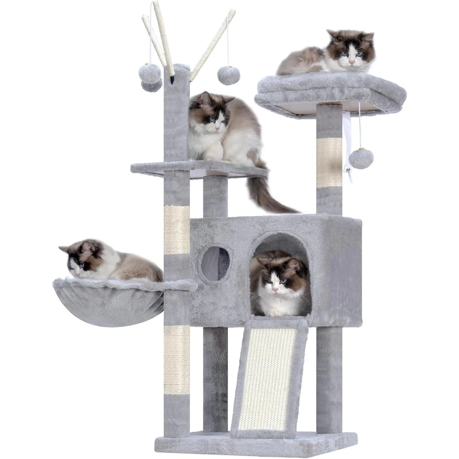 Indoor Cat Tree Tower 41.3 Inches Light Gray with Removable Toys Cozy Condo Platform Hammock Sisal Scratch Board and Ball for Kittens MPJ008SW