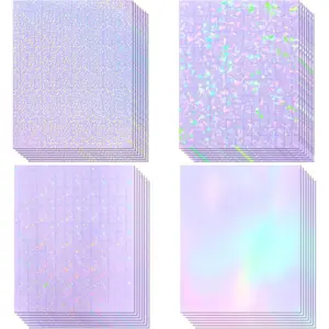 36 Sheets Holographic Sticker Paper, Transparent Holographic Vinyl Laminate Film, Clear Overlay Lamination Sticker Paper Self Adhesive Waterproof - Gem, Dot, Colorful, Star Patterns/8.5x11 inch