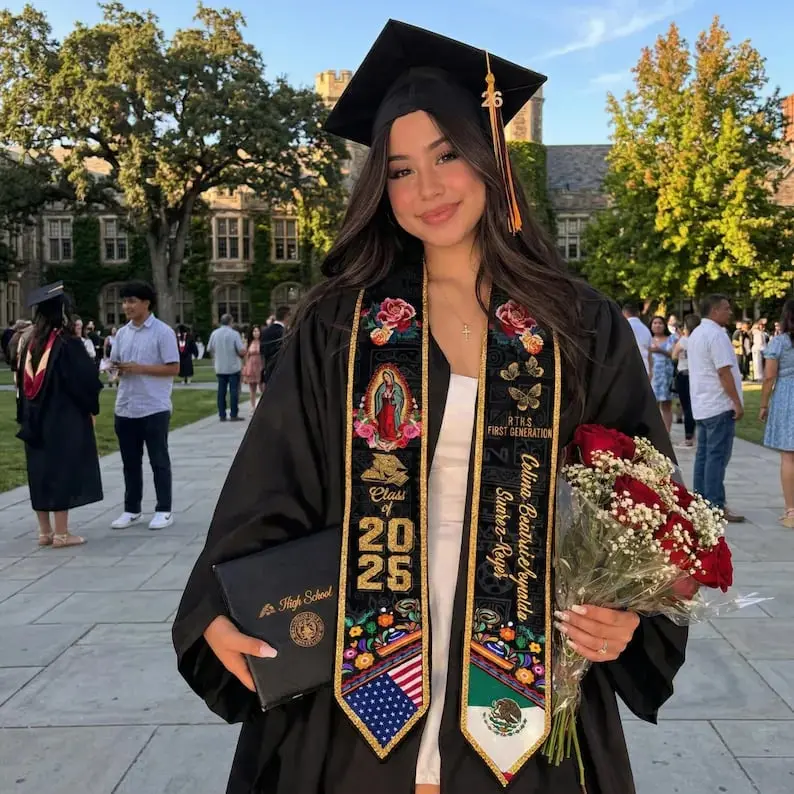 Personalized Mexican Graduation Stole, Custom Mexican Graduation Sash, Mexican American Flag Graduation Sash 2026, Mexican Stole 2026