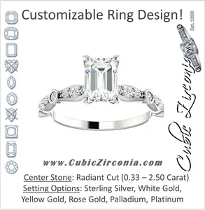 Cubic Zirconia Engagement Ring- The Lindsay (Radiant Cut Ladies' Belt-Inspired Customizable Setting with Bezel-Set Pave Band)