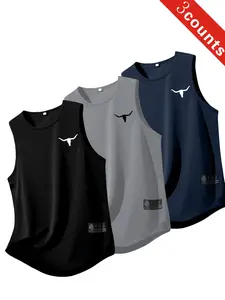 3-Pack Men's Casual Sporty Athletic Tank Tops, Sleeveless Gym Wear, Sports Vests, Breathable Quick-Dry, Moisture-Wicking, Ideal for Running & Workouts