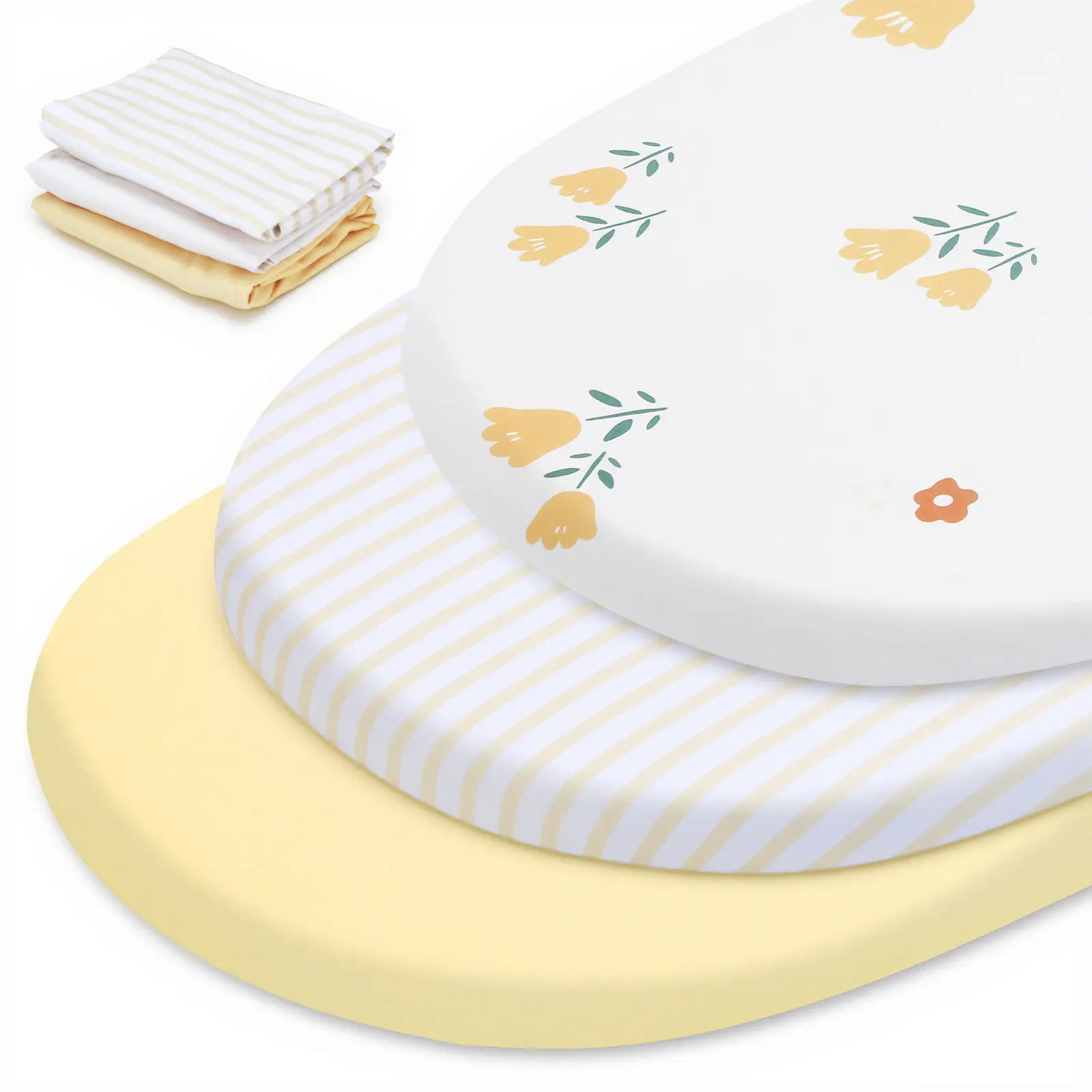 Haleeone 3 Pack Stretchy Bassinet Sheets - Universal Fit for Rectangle, Round, Oval, Hourglass Cradles & Moses Baskets - Soft Breathable Fitted Bassinet Sheets Set for Baby, 16 x 32inch