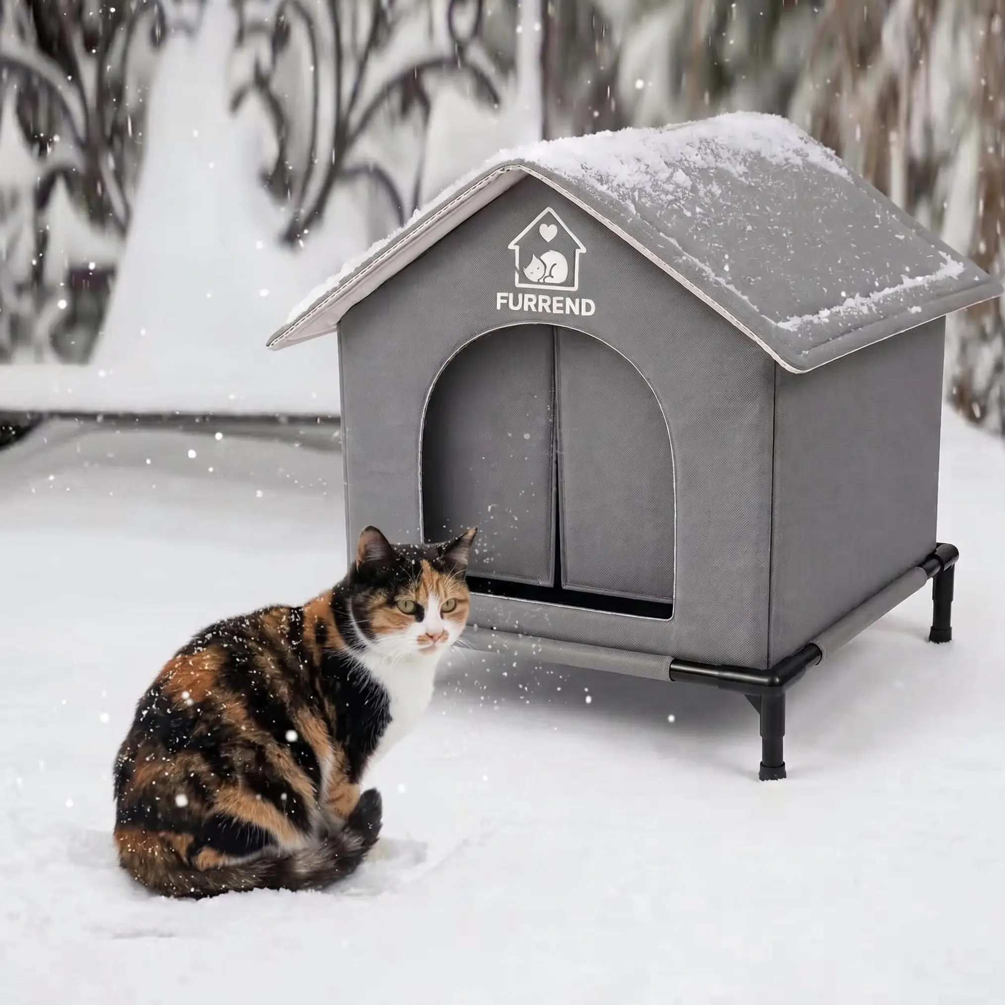 4-Season Waterproof Oxford Pet House for Small Dogs & Kittens, Windproof, Scratch-Resistant, Sturdy, Spacious, Easy-to-Clean with Soft Blanket, Mounting Brackets Included, Cool Kitten Stuff