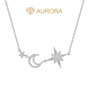 【#219 Moon star set】Moissanite Necklace with 925 Sterling Silver Daily Gift Auspicious Engagement Wedding Woman Jewelry Synthetic Moissanite