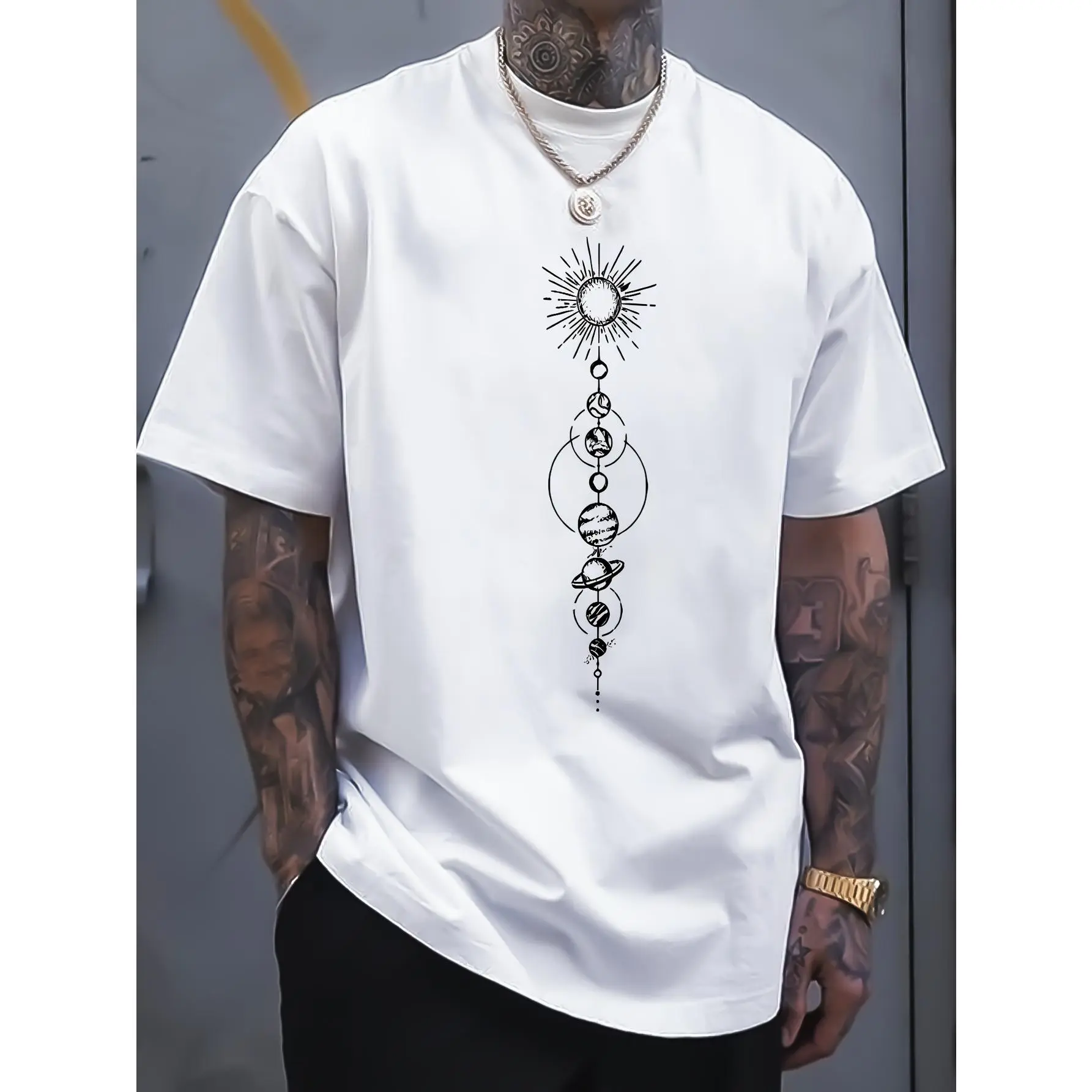Solar System Graphic Tee, Casual Unisex Short Sleeve Round Neck T-Shirt with Celestial Galaxy Print, Sizes S-3XL, Shortsleeve, Tops, Relaxed Fit, Clothes