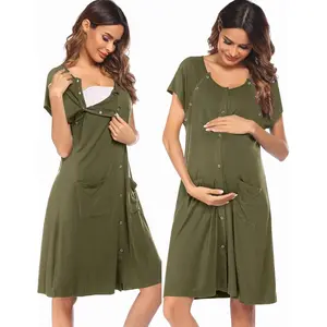 Ekouaer Women's 3-in-1 Maternity Hospital Gown - Maternity Clothing, Labor & Delivery Nursing Dress with Buttons, Breastfeeding Sleepwear (S-XXL)