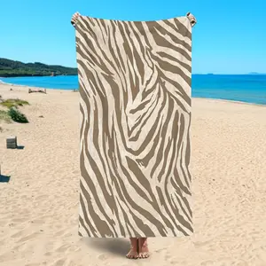 1 Extra-large Beach Towel, Brown and White Zebra Stripe Pattern, Beige Base Color, Indoor/outdoor Beach Towel, Holiday Gift Beach Towel, Birthday Gift Beach Towel, Family Beach Towel, Modern Bathroom Beach Towel for Travel/picnics/camping