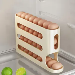 4 Layer Egg Storage Box with Automatic Rolling Mechanism - Space Saving Kitchen Organizer for Refrigerator - Durable Food Grade Material - Holds 30+ Eggs Securely