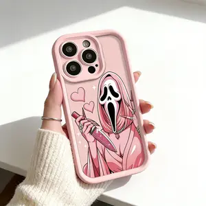 Cute Horror Ghost Protective Smartphone Case - Soft TPU Bumper Silicon Shockproof Drop Protection Rugged Durable Back Cover for iPhone 17 Pro Max,16,15 Plus,14,13,12,11,XR,XS & Galaxy S26 Ultra,S25,S24 FE,S23,S22,S21 Mobile Handheld Accessories JL09