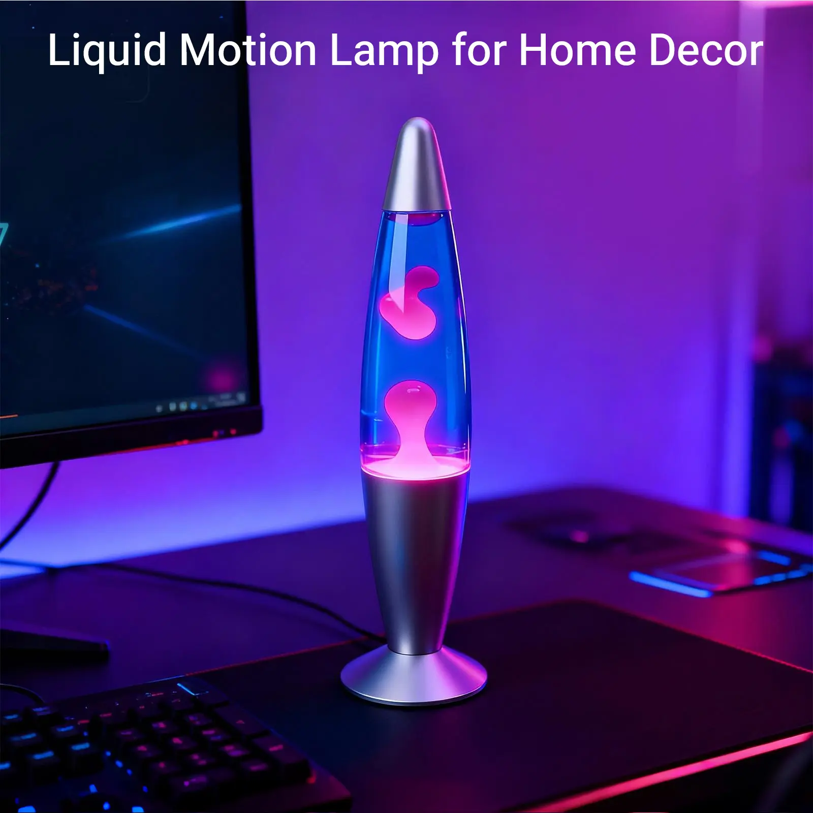 DAYBETTER 13" Beautiful Liquid Lamp- Blue with Purple Wax, Relaxing Magma Light, Night Light Nightlight, Home Decor Living Room Office Bedroom Lamp for Adults Teens Kids