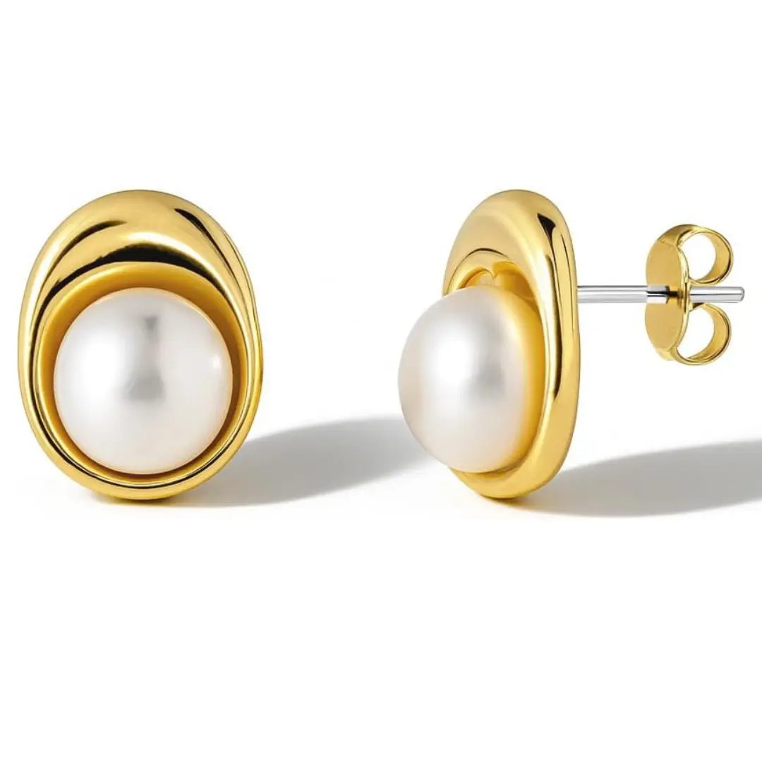 Altitude Boutique AAA Freshwater Pearl Bezel Stud Earrings | 8mm Genuine Cultured Pearls with 14K Gold-Plated or Rhodium-Plated | Hypoallergenic Stainless Steel Ear Posts | Minimalist Everyday Jewelry for Women