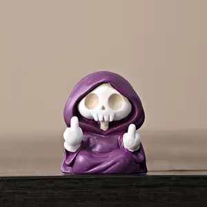 MUNBYN Grim Reaper Halloween Gift Figurine - Funny Middle Finger Design for Pranks & Decor - Durable Stone Ornament for Quirky Halloween Accessories