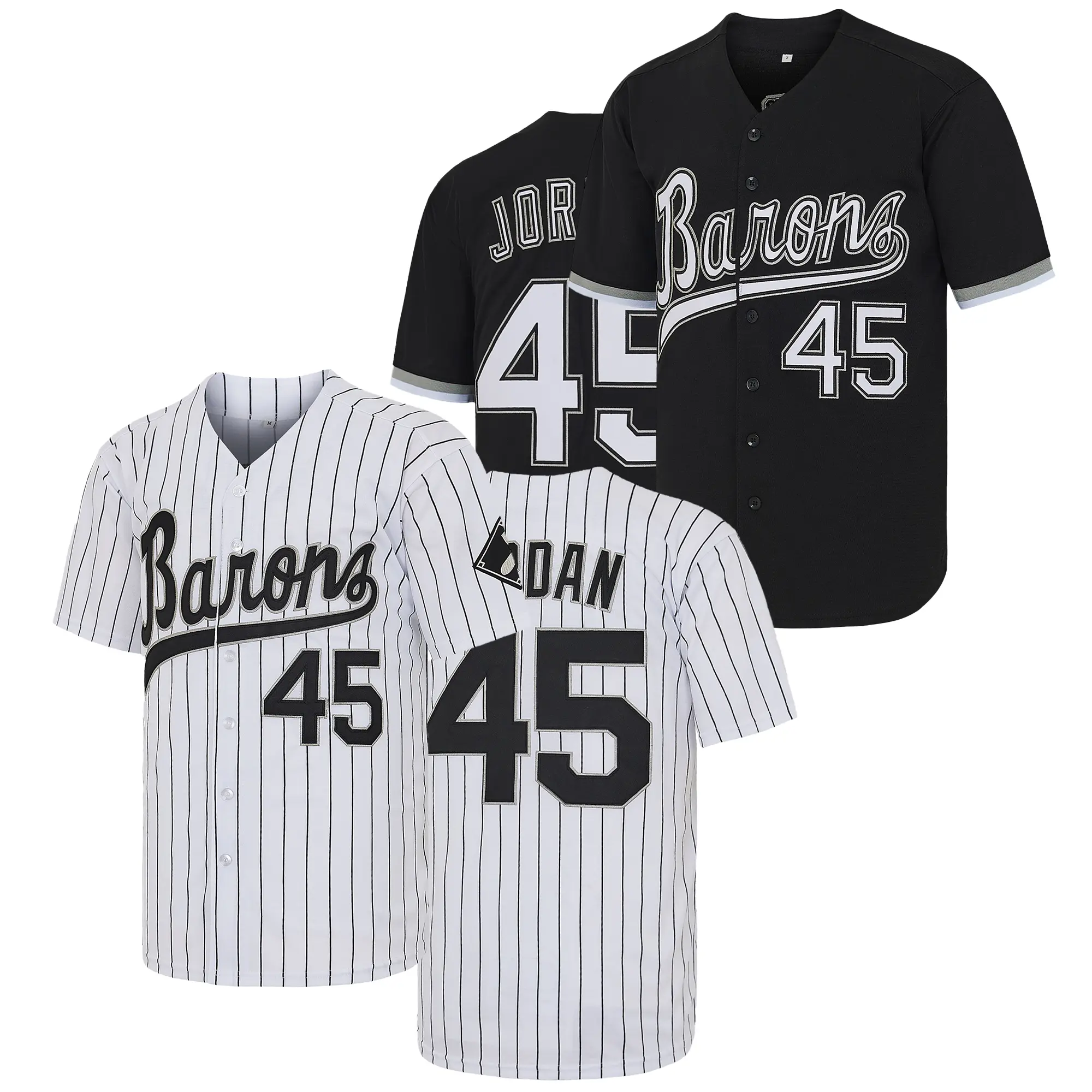 Unisex 90s Barons Embroidered #45 Vintage Baseball Jersey, All-Season Tee for Year-Round Wear, Athletic Jersey Baseball, Lettered Embroidery Retro Sportswear Top