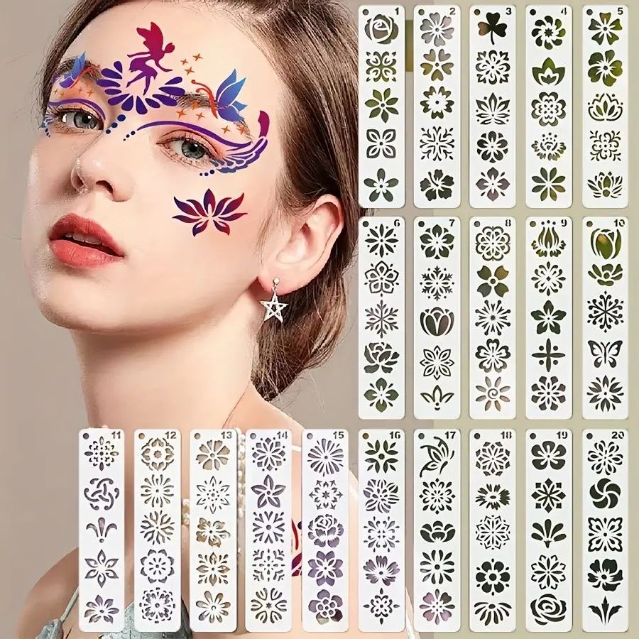 20-Piece Fine Cutout Paint Template Set, Hanfu Stage Makeup Molds, Reusable Pet Stencil Board, Washable Design, Ideal for Artistic Projects