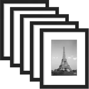 upsimples 8x10 Picture Frame Set of 5, Display Pictures 5x7 with Mat or 8 x 10 Without, Wall Gallery Photo Frames, Black