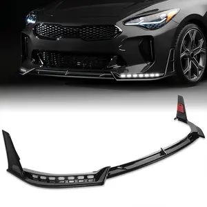 STP-Style Front Bumper Lip Body Kit Spoiler with LED Sequential Running Lights Compatible with 2018 - 2023 Kia Stinger Bumper