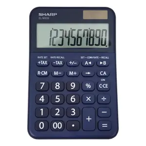 Sharp 10-Digit Extra-Large Desktop Calculator EL-M335 - Dark Blue, LCD Display, Backspace Key, Currency Conversion, Percent Key