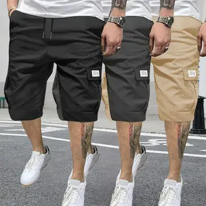 Men’s solid-color cargo pants, outdoor work pants — drawstring waist; suitable for sports and casual wear, everyday gym shorts